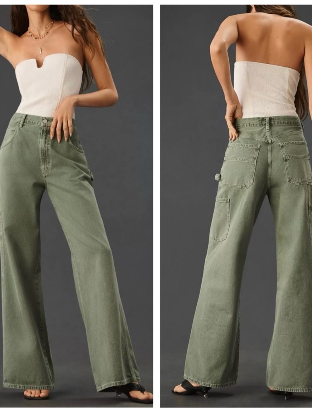 AGOLDE Magda Rise Carpenter Jeans Size 25 Salamander Green
